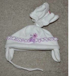 Toddler Girls Carters Winter Hat & Mittens 12/24 Months White Purple Fleece